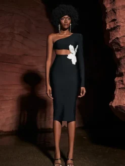 Dresses*Bandage Patsy Flower Pearl Cutout Dress