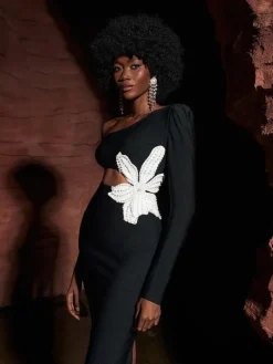 Dresses*Bandage Patsy Flower Pearl Cutout Dress
