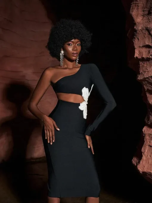 Dresses*Bandage Patsy Flower Pearl Cutout Dress