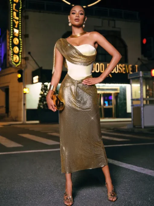 Dresses | Midi Dresses*Mew Mews Fashion O/S Pavlo One Shoulder Chainmail Midi Dress