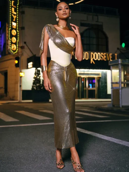 Dresses | Midi Dresses*Mew Mews Fashion O/S Pavlo One Shoulder Chainmail Midi Dress