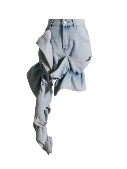 Skirts*Mew Mews Fashion Perdita Ruched Ruffle Denim Skirt