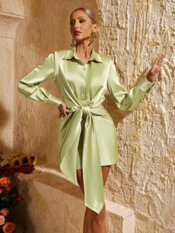 Dresses | Mini Dresses*Mew Mews Fashion Petrova Lace Up Satin Mini Dress