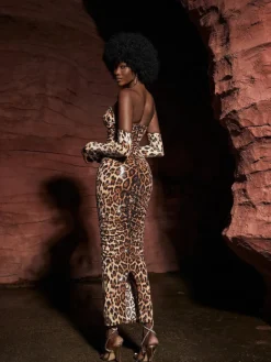 Dresses*Mew Mews Fashion Peyton Strapless Leopard Sequin Maxi Dress