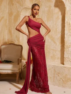 Dresses | Maxi Dresses*Mew Mews Fashion Phelia Cutout Lace Draped Maxi Dress In Wine