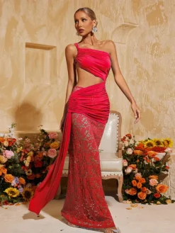Dresses | Maxi Dresses*Mew Mews Fashion Phelia Cutout Lace Draped Maxi Dress In Red