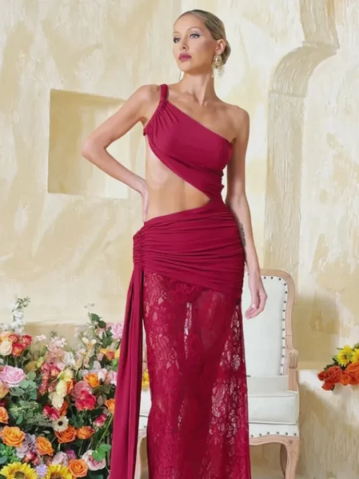 Dresses | Maxi Dresses*Mew Mews Fashion Phelia Cutout Lace Draped Maxi Dress In Wine