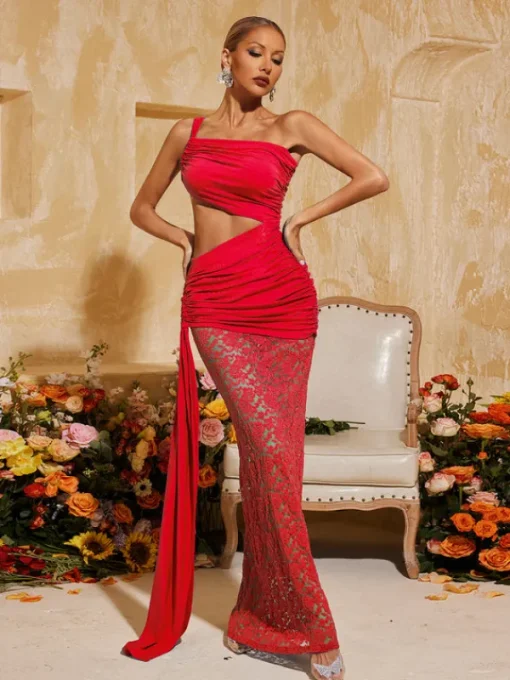 Dresses | Maxi Dresses*Mew Mews Fashion Phelia Cutout Lace Draped Maxi Dress In Red