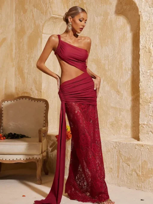 Dresses | Maxi Dresses*Mew Mews Fashion Phelia Cutout Lace Draped Maxi Dress In Wine