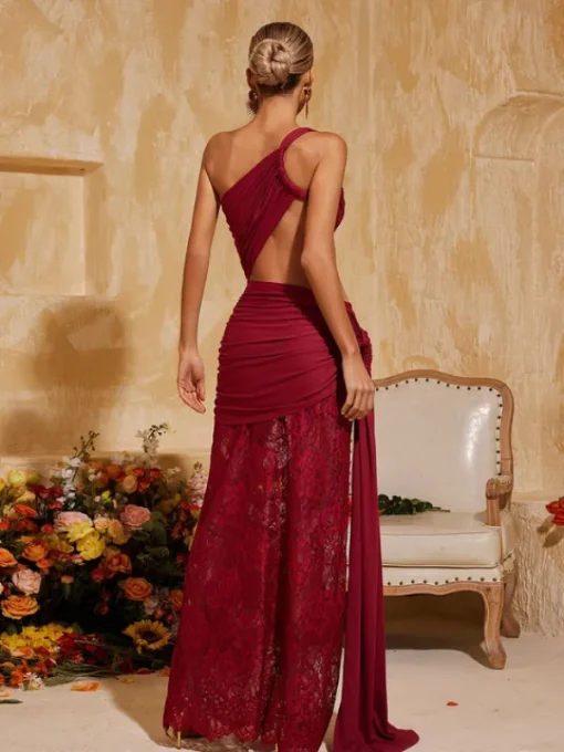 Dresses | Maxi Dresses*Mew Mews Fashion Phelia Cutout Lace Draped Maxi Dress In Wine