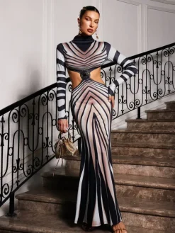 Dresses | Maxi Dresses*Mew Mews Fashion Pieda Zebra Printed Cutout Maxi Dress