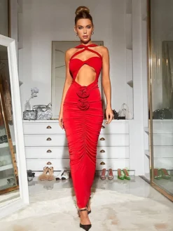 Dresses | Maxi Dresses*Mew Mews Fashion Pomeline Rose Bodycon Maxi Dress In Red