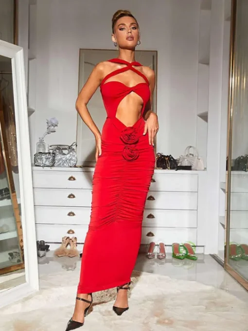 Dresses | Maxi Dresses*Mew Mews Fashion Pomeline Rose Bodycon Maxi Dress In Red