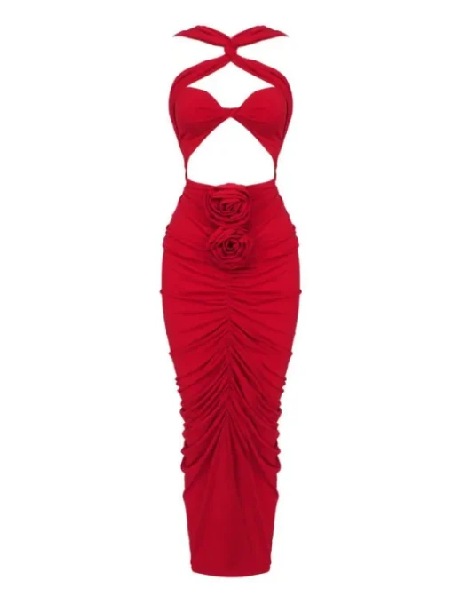 Dresses | Maxi Dresses*Mew Mews Fashion Pomeline Rose Bodycon Maxi Dress In Red