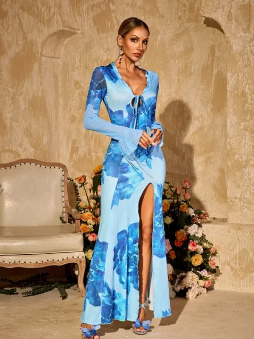 Dresses | Maxi Dresses*Mew Mews Fashion Pyxaris V Neck Split Floral Maxi Dress