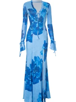 Dresses | Maxi Dresses*Mew Mews Fashion Pyxaris V Neck Split Floral Maxi Dress