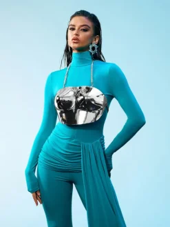 Armor Tops | Tops*Mew Mews Fashion O/S Quill Halterneck Armor Top In Silver