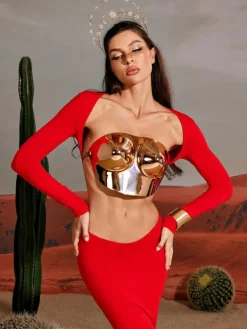 Armor Tops | Tops*Mew Mews Fashion O/S Quill Halterneck Armor Top In Rose Gold