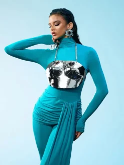 Armor Tops | Tops*Mew Mews Fashion O/S Quill Halterneck Armor Top In Silver
