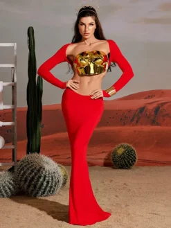 Armor Tops | Tops*Mew Mews Fashion O/S Quill Halterneck Armor Top In Gold