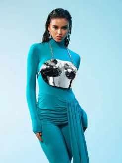 Armor Tops | Tops*Mew Mews Fashion O/S Quill Halterneck Armor Top In Silver