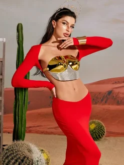 Armor Tops | Tops*Mew Mews Fashion O/S Quill Rhinestone Armor Top In Gold