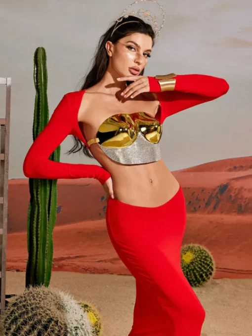 Armor Tops | Tops*Mew Mews Fashion O/S Quill Rhinestone Armor Top In Gold