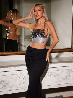 Armor Tops | Tops*Mew Mews Fashion O/S Quill Rhinestone Armor Top In Silver