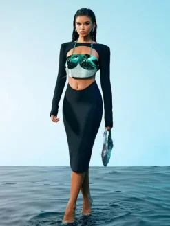 Armor Tops | Tops*Mew Mews Fashion O/S Quill Rhinestone Armor Top In Blue