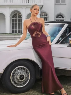 Dresses | Maxi Dresses*Mew Mews Fashion Quivara Halterneck Trimmed Satin Maxi Dress