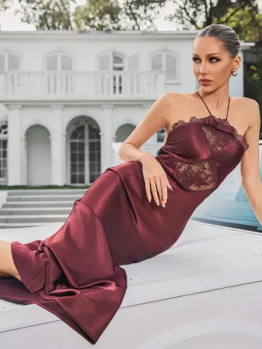 Dresses | Maxi Dresses*Mew Mews Fashion Quivara Halterneck Trimmed Satin Maxi Dress