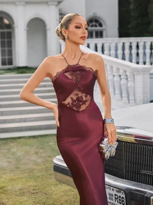 Dresses | Maxi Dresses*Mew Mews Fashion Quivara Halterneck Trimmed Satin Maxi Dress