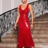 Dresses | Maxi Dresses*Mew Mews Fashion Radana Plunge Neck Flower Sequin Dress In Red