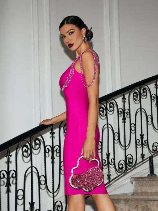 Dresses | Midi Dresses*Bandage Rainey Crystal Midi Dress In Hot Pink
