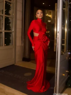 Dresses*Mew Mews Fashion Renwick Long Sleeve Flower Cutout Maxi Dress In Red