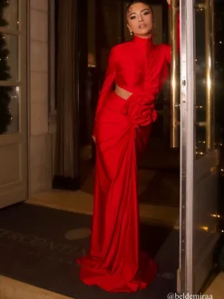 Dresses*Mew Mews Fashion Renwick Long Sleeve Flower Cutout Maxi Dress In Red