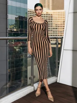 Dresses*Mew Mews Fashion Rhya Off Shoulder Stripe Mesh Dress