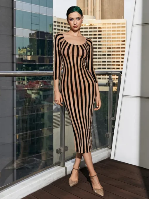 Dresses*Mew Mews Fashion Rhya Off Shoulder Stripe Mesh Dress