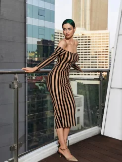 Dresses*Mew Mews Fashion Rhya Off Shoulder Stripe Mesh Dress