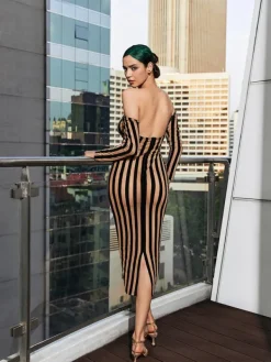Dresses*Mew Mews Fashion Rhya Off Shoulder Stripe Mesh Dress