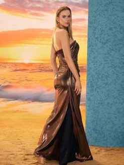 Dresses*Mew Mews Fashion Rina Strapless Metallic Draped Maxi Dress