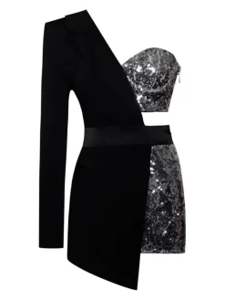 Blazers | Jumpsuits & Romper*Mew Mews Fashion River Sequin One Sleeve Blazer Romper