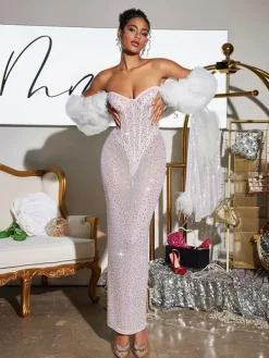 Embellishment | Dresses*Embellishment Roanya Strapless Rhinestone Corset Maxi Dress