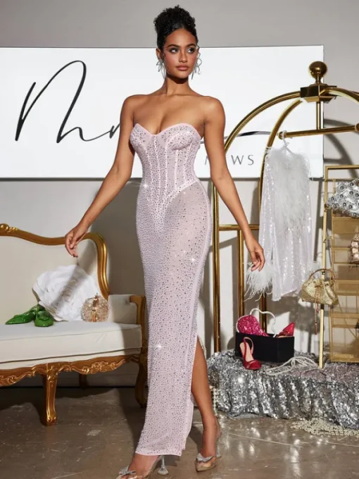 Embellishment | Dresses*Embellishment Roanya Strapless Rhinestone Corset Maxi Dress