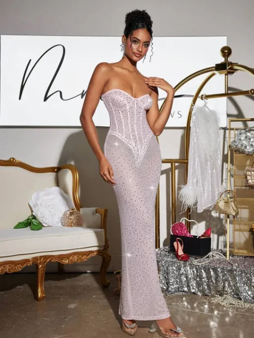 Embellishment | Dresses*Embellishment Roanya Strapless Rhinestone Corset Maxi Dress