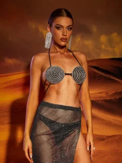 Swimwear*Mew Mews Fashion Rooney Spiral Crystal Bustier Top In Black