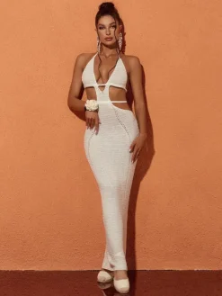 Dresses | Maxi Dresses*Mew Mews Fashion Rosalinda Halterneck Knit Maxi Dress In White