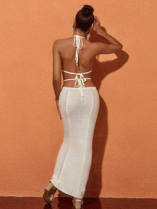 Dresses | Maxi Dresses*Mew Mews Fashion Rosalinda Halterneck Knit Maxi Dress In White