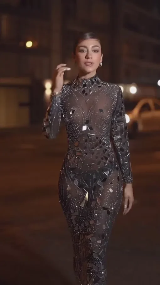 Embellishment | Dresses*Embellishment Rosina Long Sleeve Acrylic Mesh Maxi Dress