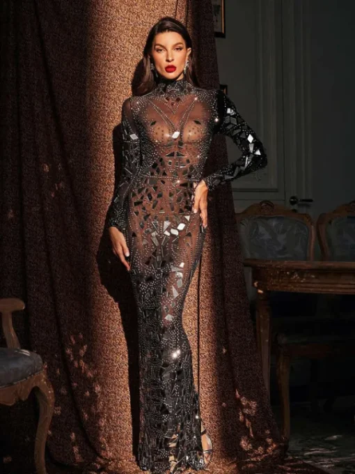 Embellishment | Dresses*Embellishment Rosina Long Sleeve Acrylic Mesh Maxi Dress